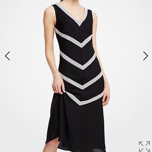 NWT Ann Taylor Black With Lace Insert MIDI Dress 8P 8 Petite